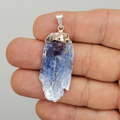 4285a192-d5ea-5a05-badc-2a828af0494a.jpg Blue Kyanite Pendant with Amethyst Crystal accent