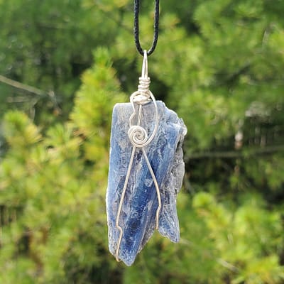 58db198f-71cf-56b1-80af-32c15043b17a-1.jpg Blue Kyanite 2 Sided Wire Wrapped Gemstone Pendant