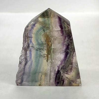 7824a3c0-2387-5e6c-8a51-872fcf5bad28.jpg Rainbow Fluorite Polished Point Slab – With Natural “Live Edge” Druzy 🌈✨ | #1888