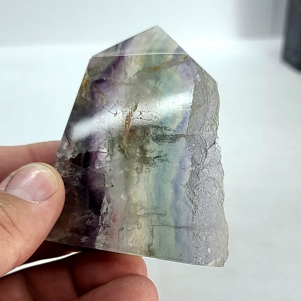 5e3a9d95-dbde-5dfc-b5b9-bf1ec61f2e65.jpg Rainbow Fluorite Polished Point Slab – With Natural “Live Edge” Druzy 🌈✨ | #1888