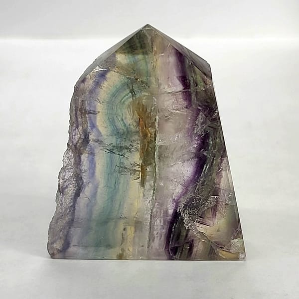 7824a3c0-2387-5e6c-8a51-872fcf5bad28.jpg Rainbow Fluorite Polished Point Slab – With Natural “Live Edge” Druzy 🌈✨ | #1888